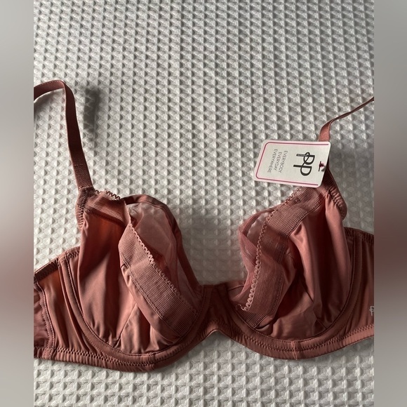 Pretty Polly Semi Sheer Plunge Bra Women's 38C Naturals Non-Padded Mesh Rose NWT - Picture 2 of 11
